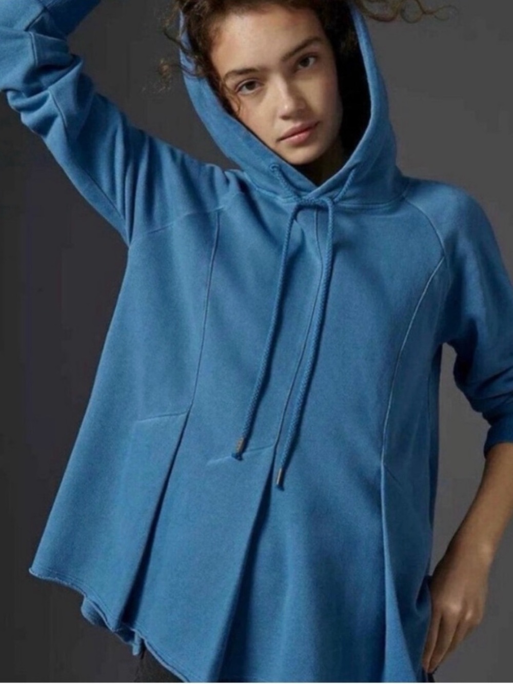 Pilcro and the Letterpress Blue Hooded Pullover with Drawstring